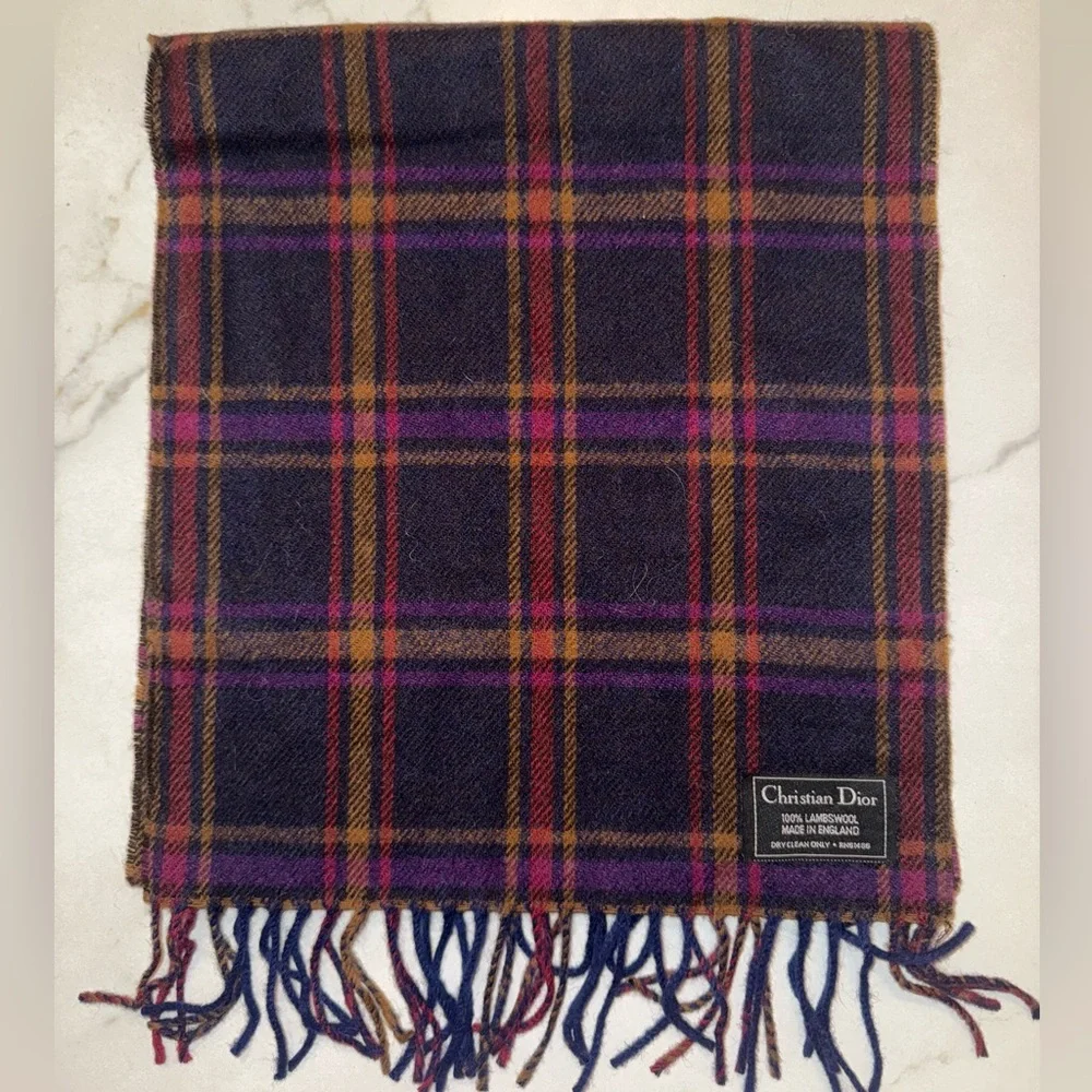 Christian Dior lambswool plaid scarf